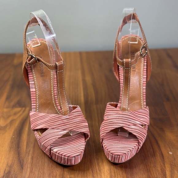Missoni Platform Heels Pink and Tan T-Strap High Heel Sandals - Picture 1 of 6